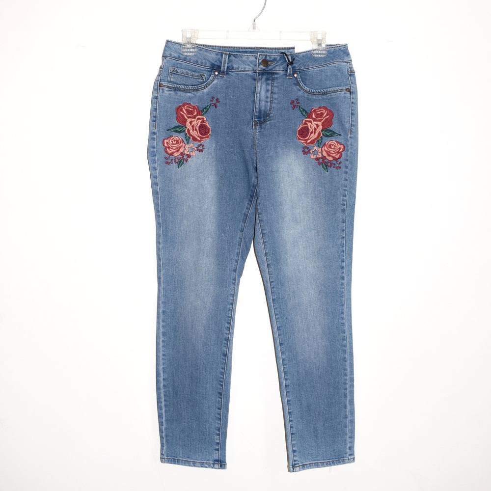 Workshop Floral Embroidered High Waist Ankle Jeans